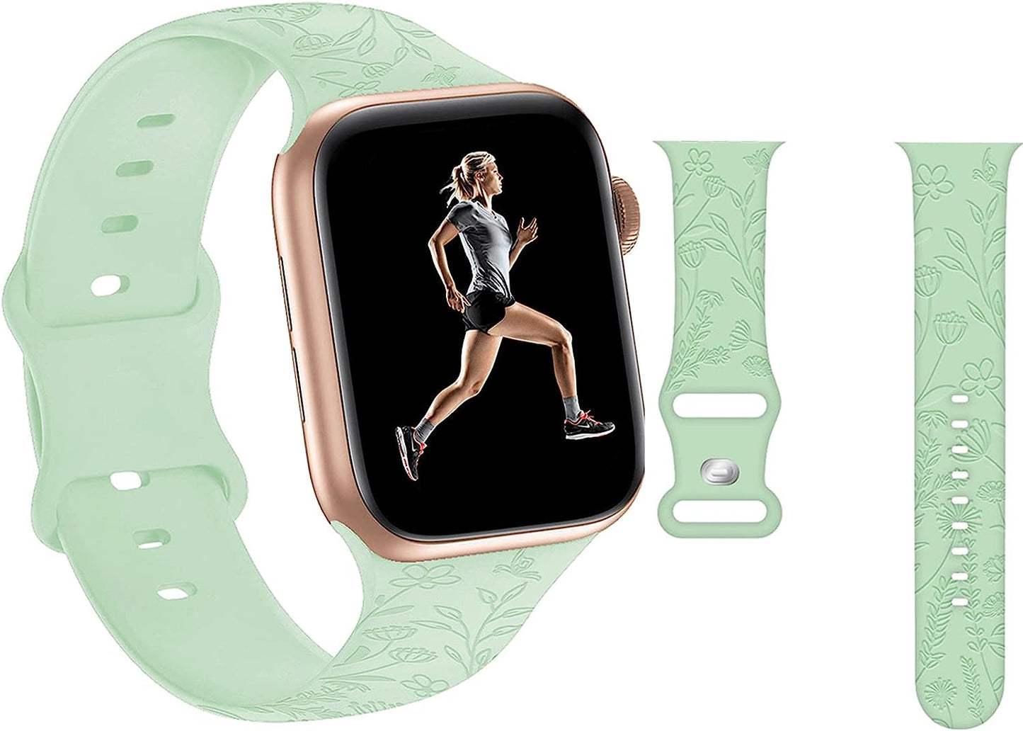 Engraved Pineapple Watch Bands Compatible with Apple Watch 42Mm 44Mm 45Mm, Men Girls Women Laser Printed Soft Silicone Sports Wristband Strap Replacement for Iwatch SE & Series 7/6/5/4/3/2/1 (Green)  Hi-Yoohere Green Floral 38mm/40mm/41mm 