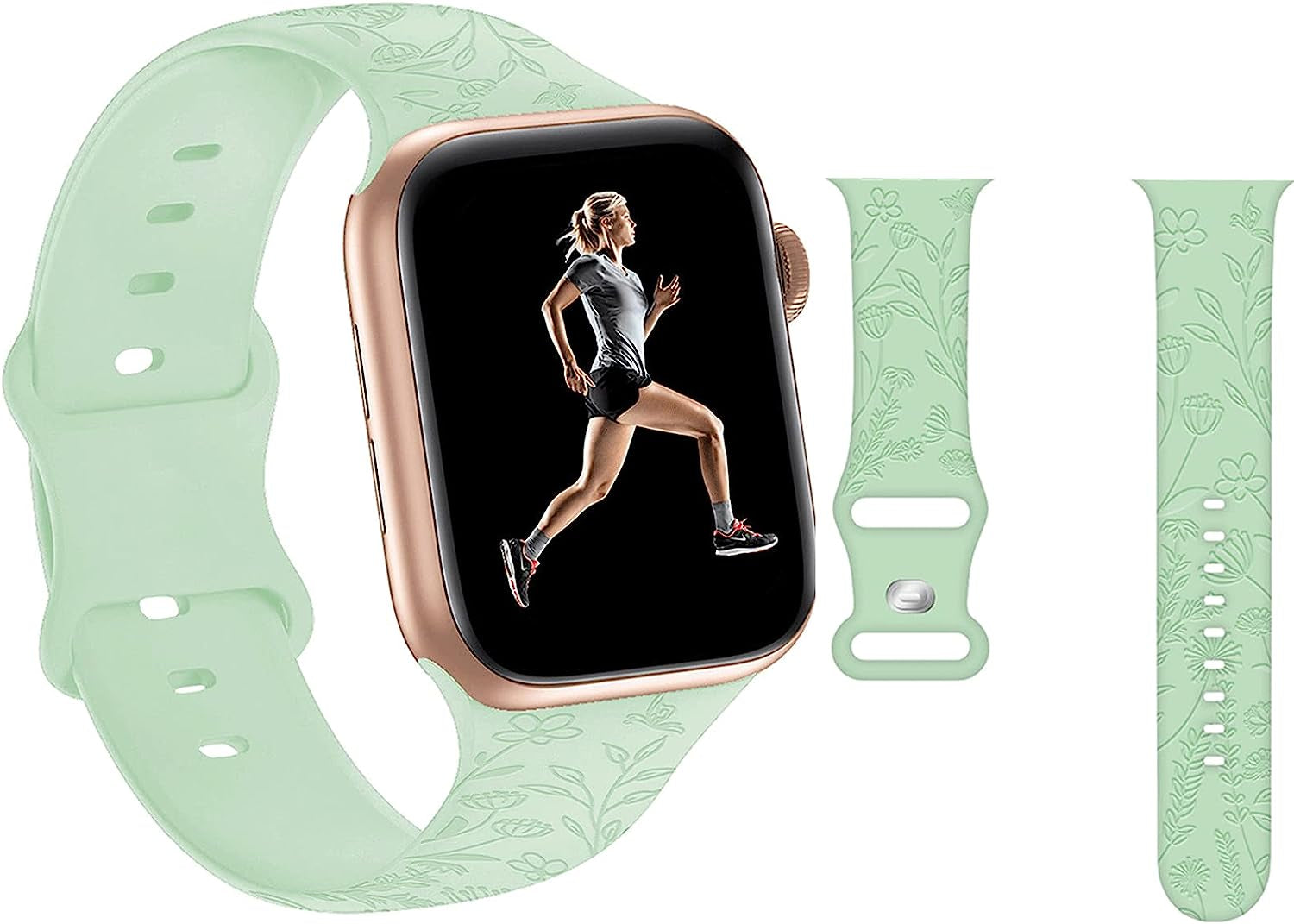 Engraved Pineapple Watch Bands Compatible with Apple Watch 42Mm 44Mm 45Mm, Men Girls Women Laser Printed Soft Silicone Sports Wristband Strap Replacement for Iwatch SE & Series 7/6/5/4/3/2/1 (Green)  Hi-Yoohere Green Floral 38mm/40mm/41mm 