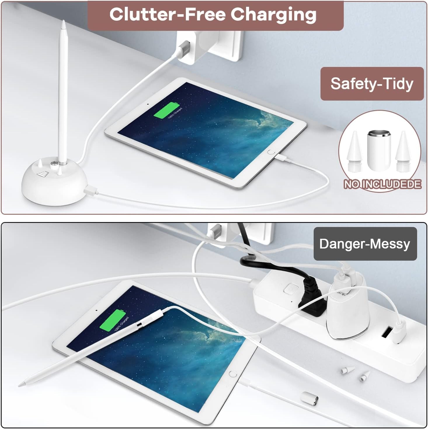 Bivtrily Charger Stand for Apple Pencil 1St Generation, Charging Adapter with LED Display & USB Port, Pencil Accessories with Pen Tips and Cap Holder Compatible with Ipad Ipencil Ipen  Bivtrily   