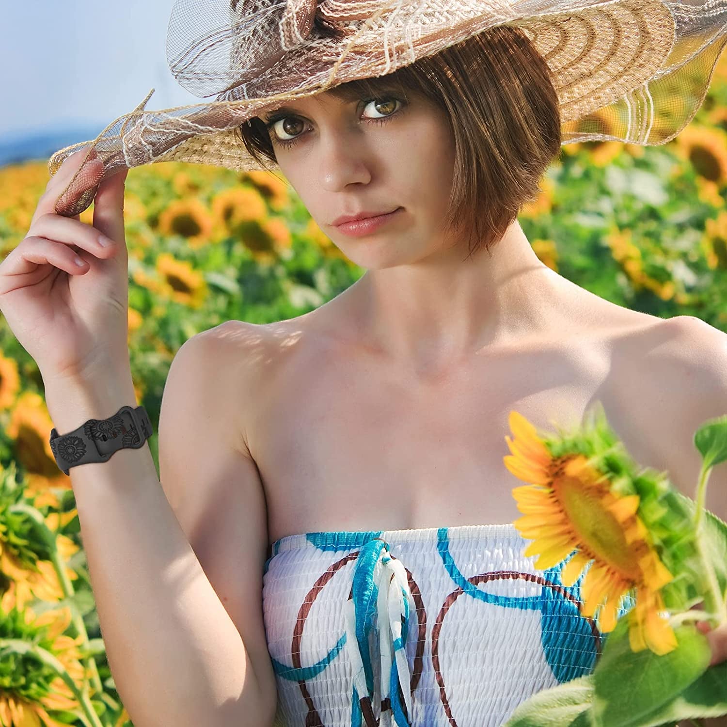 Flower Engraved Band Compatible with Apple Watch Bands 42Mm 44Mm 45Mm 49Mm for Women, Soft Sunflower Laser Silicone Wristbands Cute Sport Straps for Iwatch Series 8/7/Se/6/5/4/3/2/1/Ultra  Butifacion   