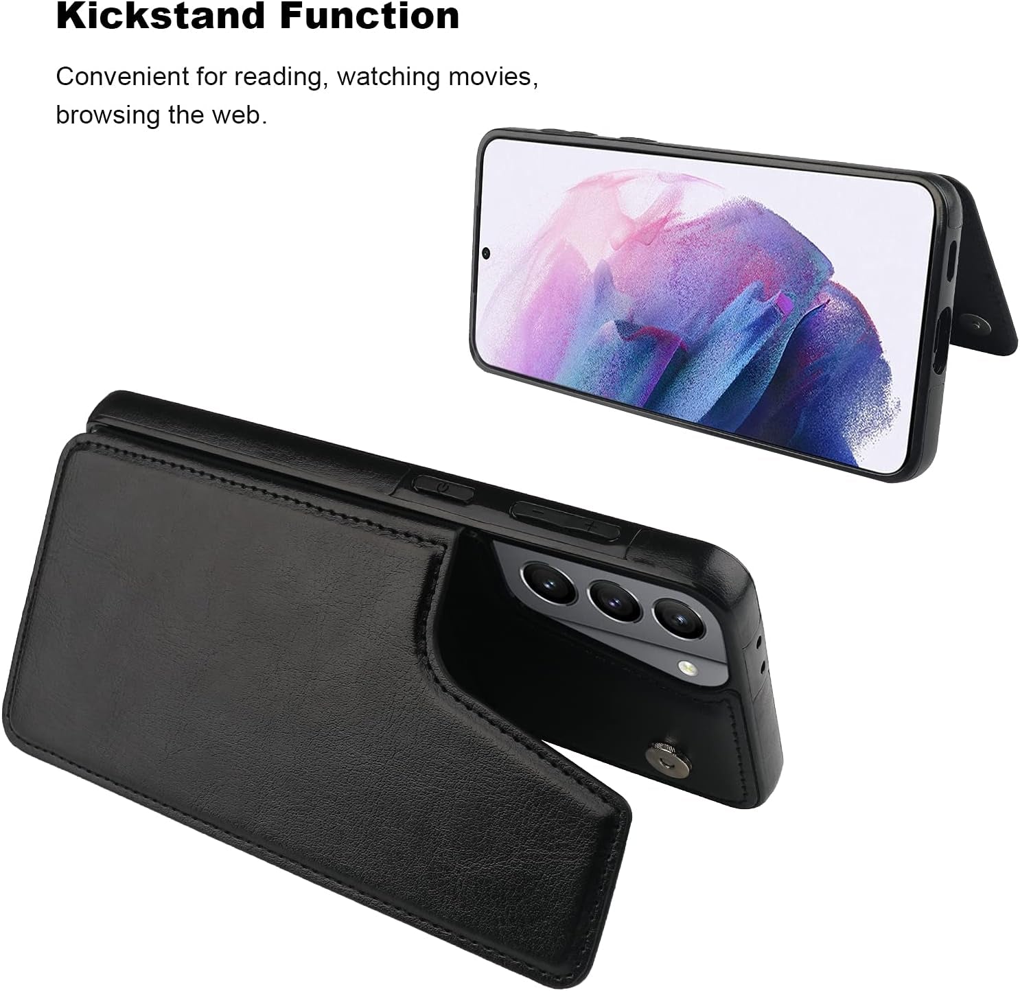 Onetop Compatible with Samsung Galaxy S21 plus Wallet Case with Card Holder, PU Leather Kickstand Card Slots Case, Double Magnetic Clasp and Durable Shockproof Cover 5G 6.7 Inch(Black)  Onetop   