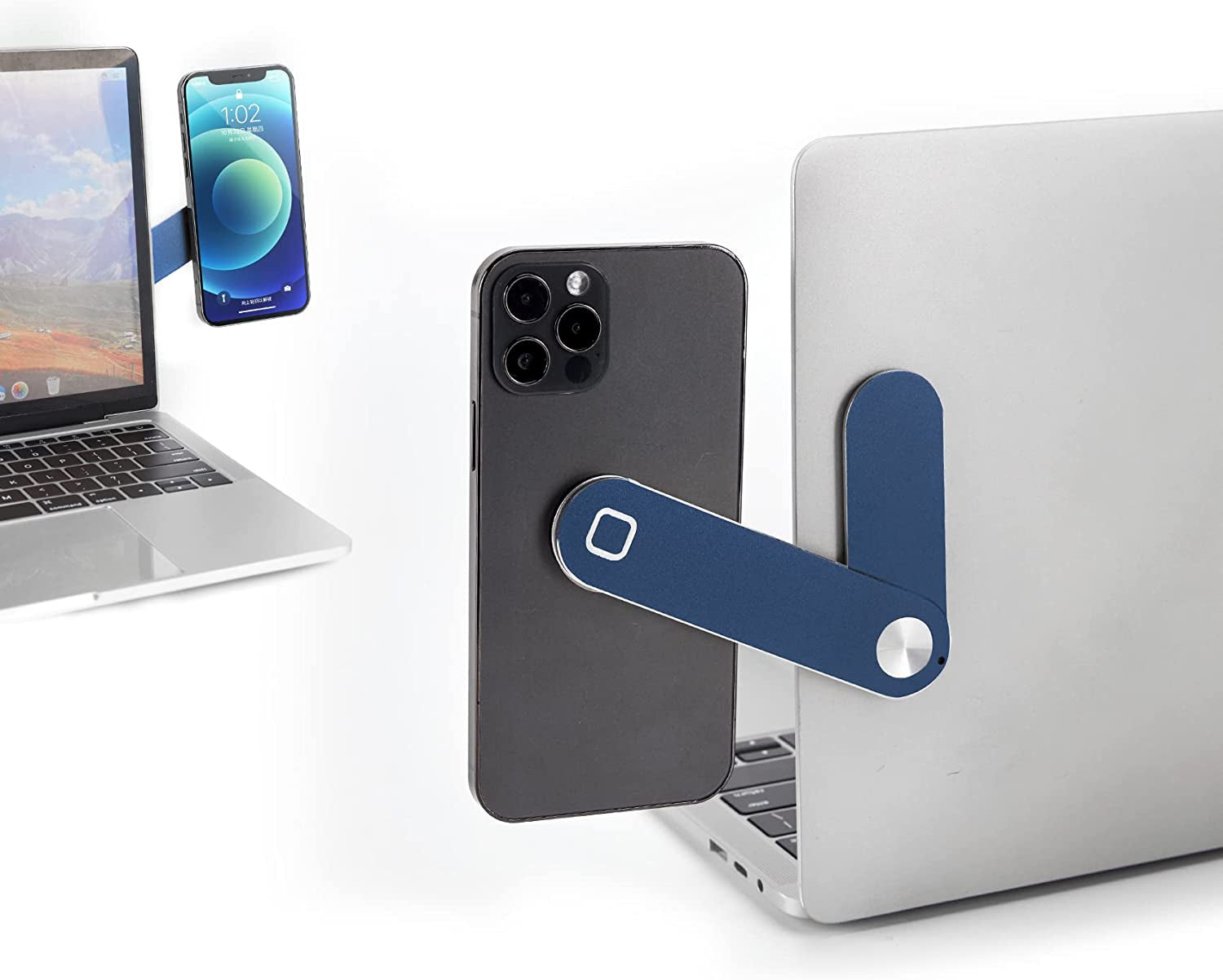 Omnpak Laptop Phone Holder, Adjustable Magnetic Phone Expansion Bracket，Foldable Portable Side Mount Clip, Laptop Stand for Smartphone  Omnpak Blue  