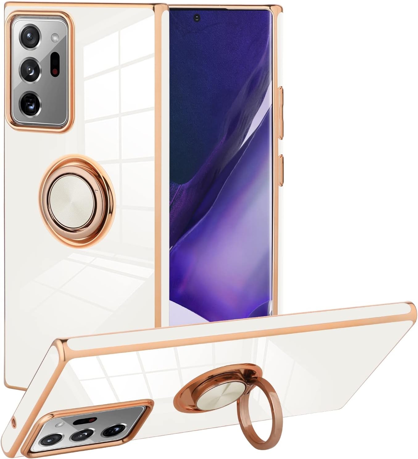 KANGHAR Compatible with Samsung Galaxy S23 5G Case for Women Girls, Plating Built-In 360 Rotation Magnetic Ring Kickstand Holder Soft Slim Shockproof Bumper Protective Cover (Blue)  KANGHAR White Galaxy Note 20 Ultra(6.9 In) 