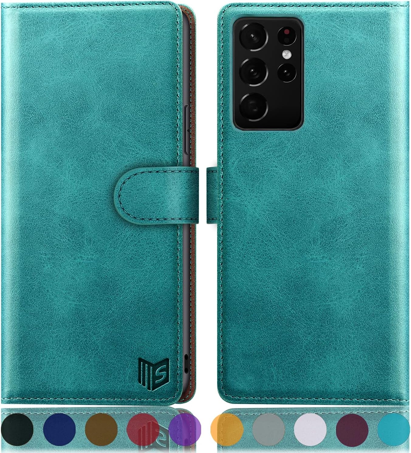 SUANPOT for Samsung Galaxy S21 Ultra 6.8" with RFID Blocking Leather Wallet Case Credit Card Holder,Flip Folio Book Phone Case Shockproof Cover Women Men for Samsung S21 Ultra Case Wallet Red  SUANPOT Blue Green  