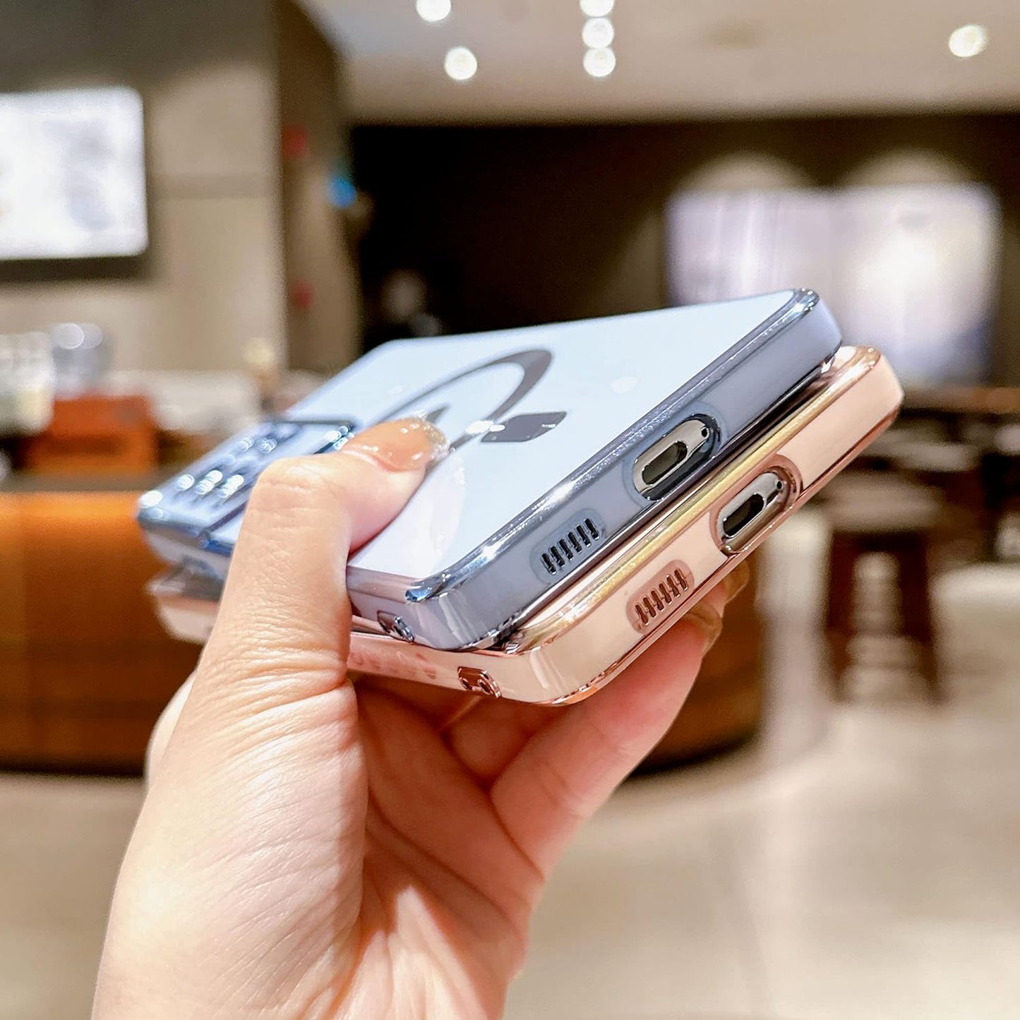 VANIPUFF Magnetic Phone Case for Samsung Galaxy S21 Ultra 5G [Compatible with Magsafe] Luxury Plating Cute Love Heart Soft Silicone Protective Shockproof Cover for Galaxy S21 Ultra 6.8” (Blue)  VANIPUFF\1   