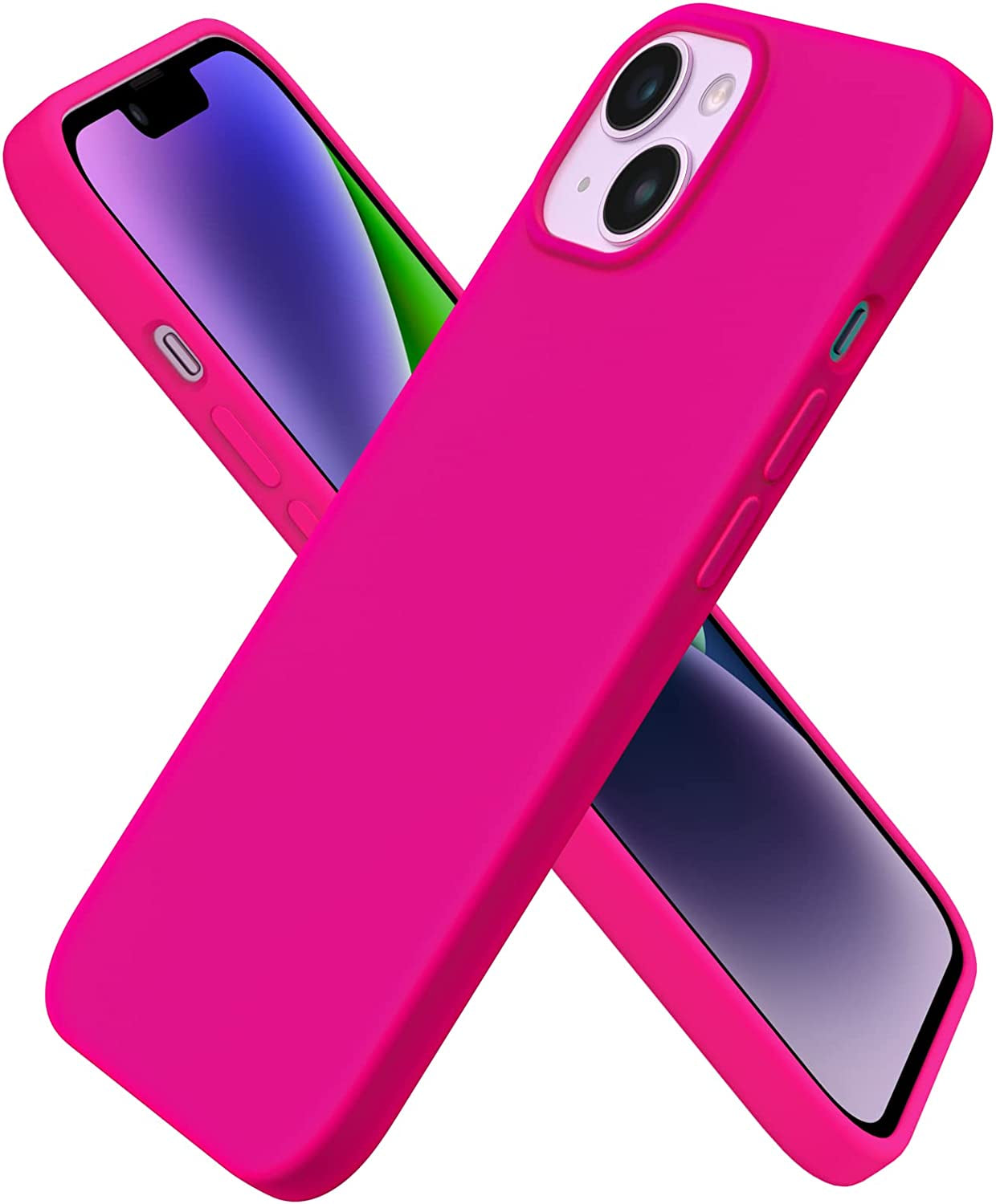 ORNARTO Compatible with Iphone 14 Case 6.1, Slim Liquid Silicone 3 Layers Full Phone Covered Soft Gel Rubber Case Protective Phone Cover 6.1 Inch-Chalk Pink  ORNARTO Hot Pink  