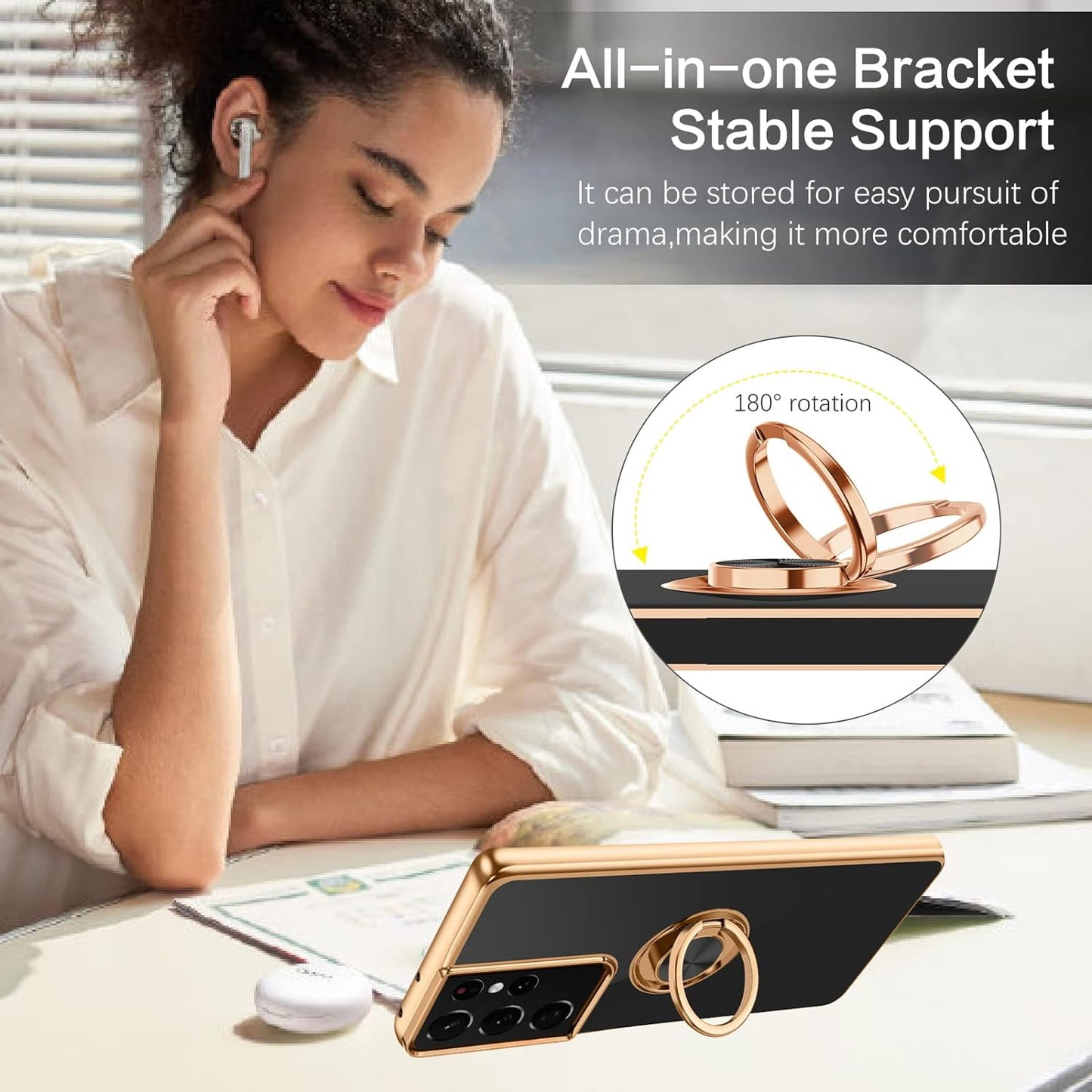 BENTOBEN Compatible with Samsung Galaxy S21 Ultra Case with 360° Ring Holder, Shockproof Slim Kickstand Magnetic Women Men Non-Slip Protective Phone Case for Galaxy S21 Ultra 6.8 Inch,Black/Gold  BENTOBEN   