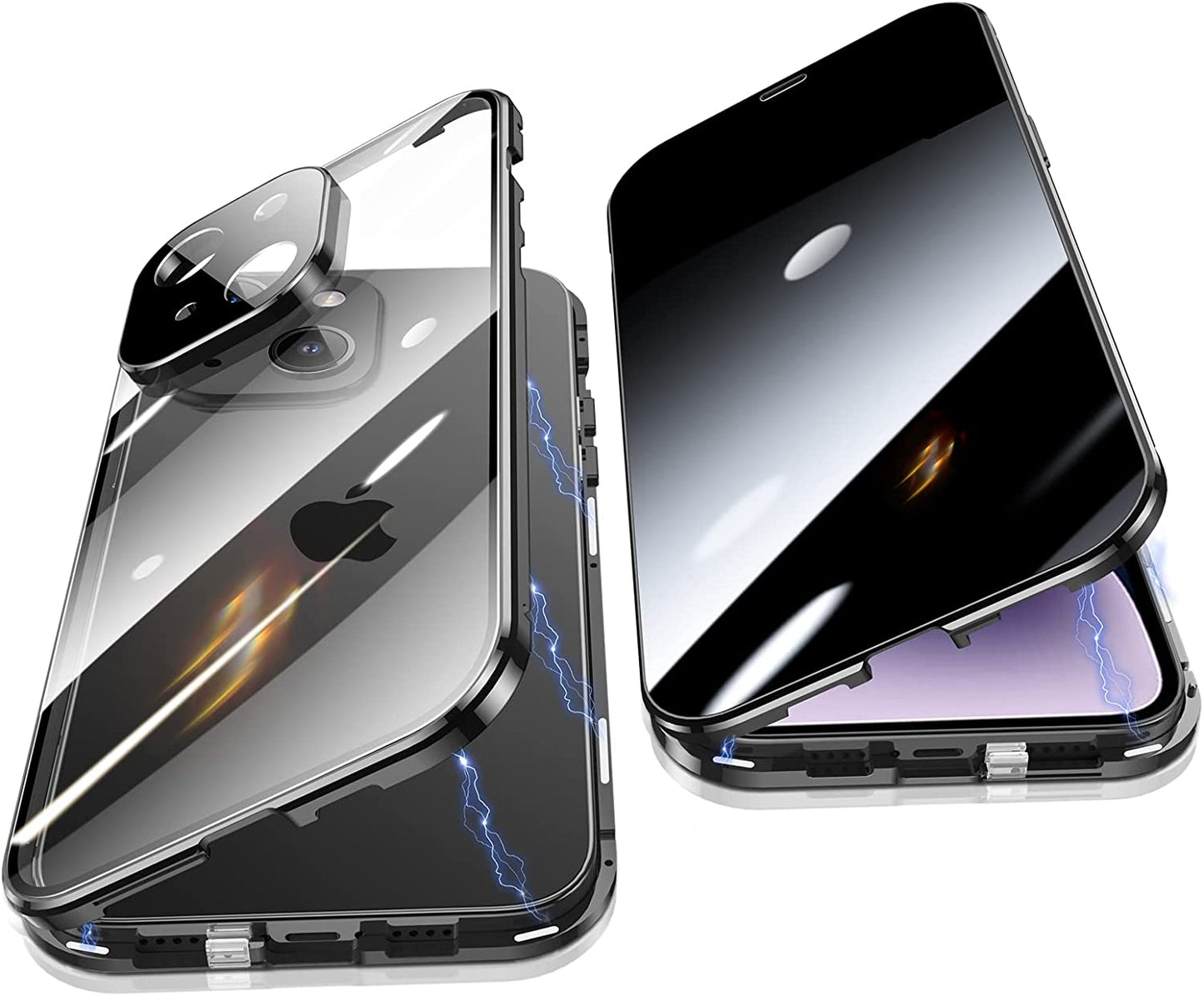 Jonwelsy anti Peeping Case for Iphone 14 plus (6.7"), 360 Degree Front and Back Privacy Tempered Glass Cover, anti SPY Screen, anti Peep Magnetic Adsorption Metal Bumper for Iphone 14 plus (Silver)  Jonwelsy Black  