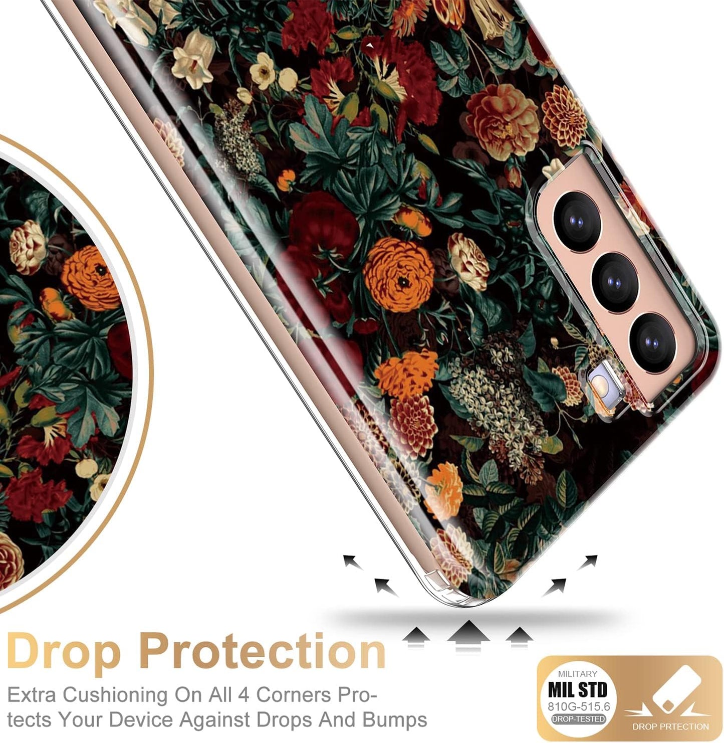 Esdot for Samsung Galaxy S21 Case,Military Grade Passing 21Ft Drop Test,Rugged Cover with Fashionable Designs for Women Girls,Shockproof Protective Phone Case for Galaxy S21 6.2" Flower Garden  Esdot   