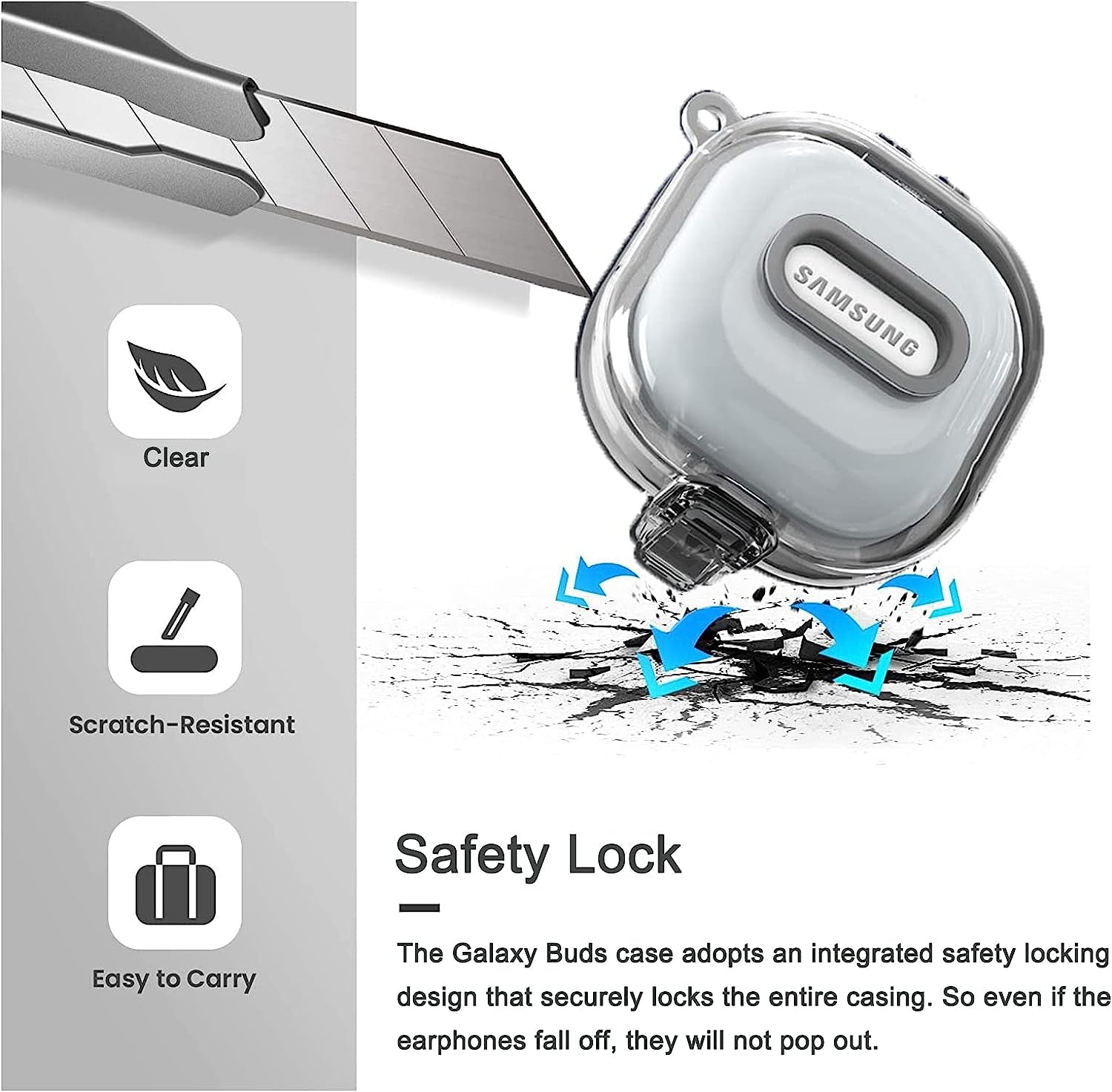 Miimall [Upgrade Secure Lock] Case Compatible for Samsung Galaxy Buds 2/Galaxy Buds Pro 2/ Galaxy Buds Live/Galaxy Buds Pro Case with Lanyard &Carabiner Accessories, Clear Replacement Case - Clear  Miimall   