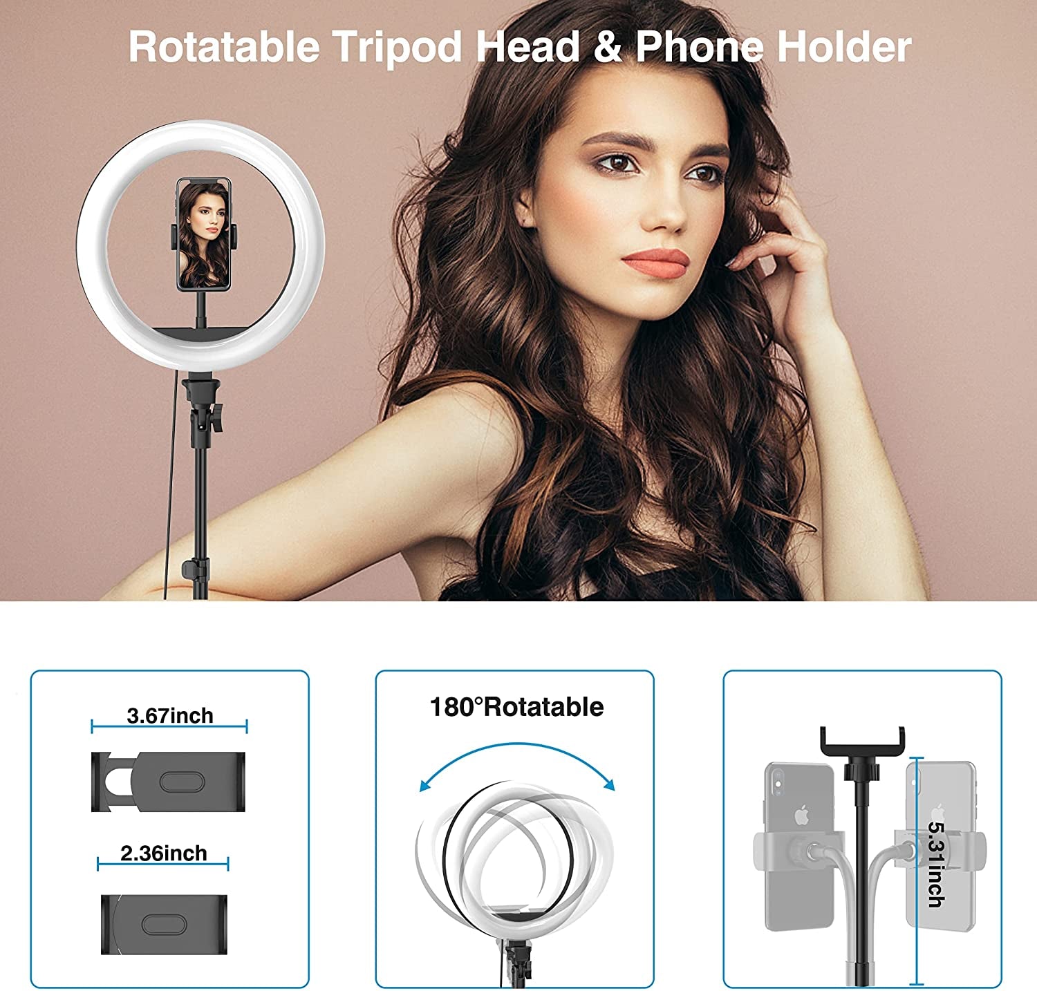 12" Selfie Ring Light with 63" Adjustable Tripod Stand and Phone Holder, LED Dimmable Ringlight with Remote, for Live Stream/Photography/Makeup/Youtube Video, Compatible with Cell Phones, Cameras  Waulnpekq   