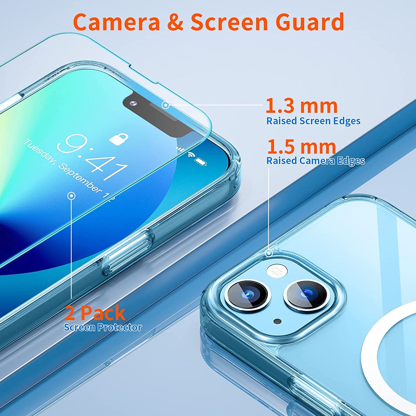 SUPFINE Magnetic for Iphone 13 Case Clear [Compatible with Magsafe][Never Yellow][2+Tempered Glass Screen Protector] Non-Slip Shockproof Phone Case,Flexible Bumper Designed for Thin Cover,Clear  SUPFINE   