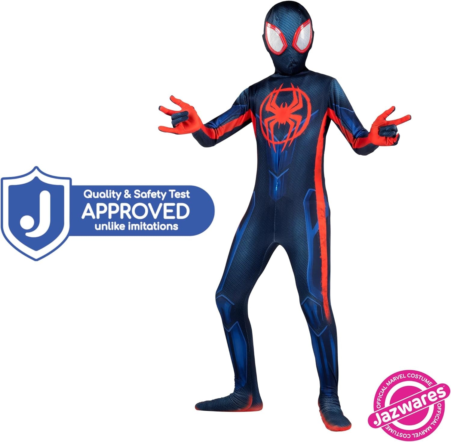 MARVEL Miles Morales Official Youth Deluxe Zentai Suit - Spandex Jumpsuit with Printed Design and Detachable Spandex Mask with Plastic Eyes  Marvel   