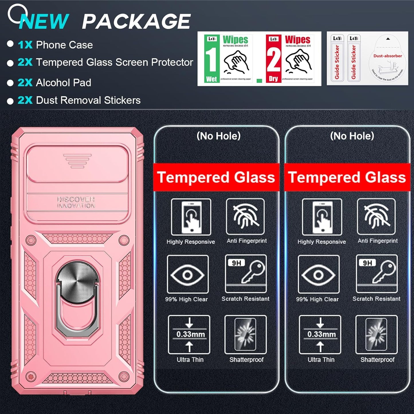 Leyi for Google Pixel 6 Case: Case for Pixel 6 with Slide Camera Cover + [2 Packs] Tempered Glass Screen Protector, 360 Full Body Military-Grade Phone Case with Kickstand for Google Pixel 6, Pink  LeYi   