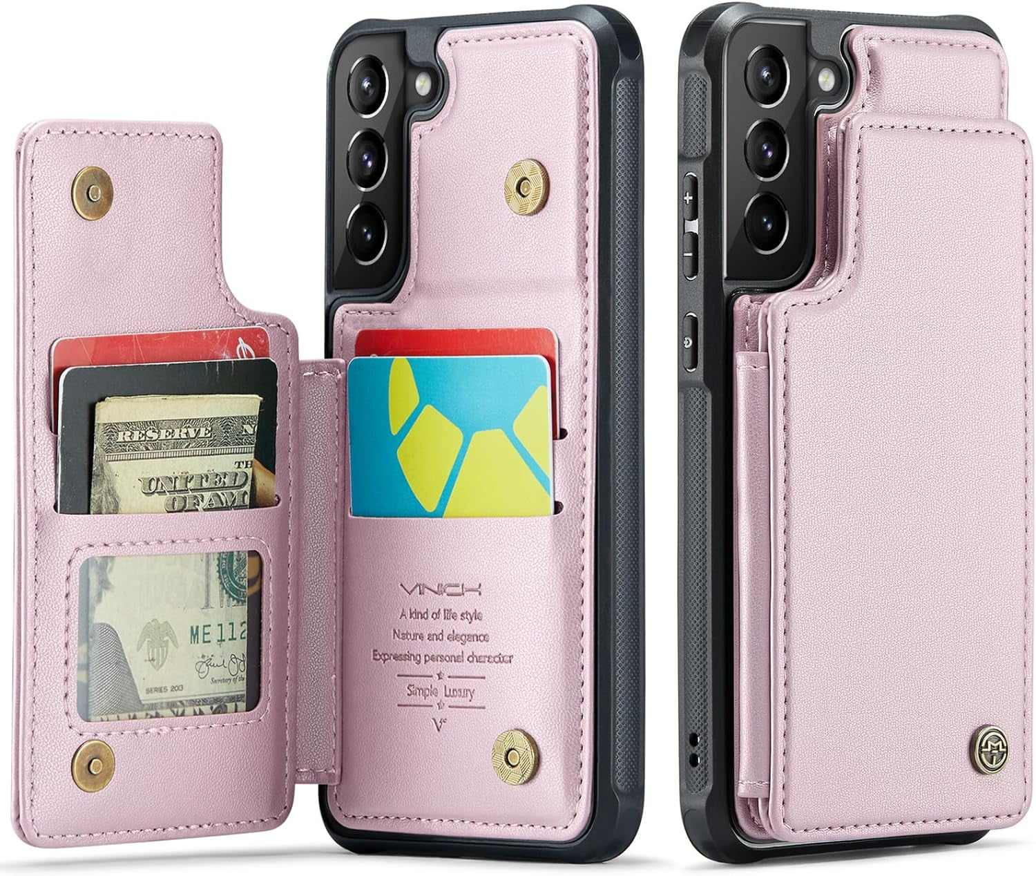 Vinich Samsung Galaxy S21 Case with Card Holder, Samsung S21 Wallet Case for Women Men with RFID Blocking, Durable Leather Kickstand Shockproof Flip Phone Case for Galaxy S21 5G, Rose Gold  Vinich   