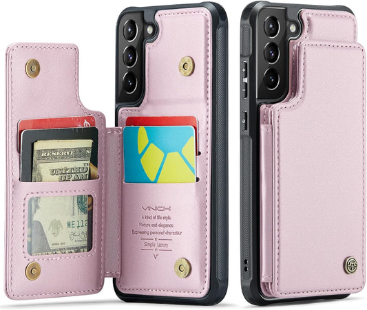 Vinich Samsung Galaxy S21 Case with Card Holder, Samsung S21 Wallet Case for Women Men with RFID Blocking, Durable Leather Kickstand Shockproof Flip Phone Case for Galaxy S21 5G, Rose Gold  Vinich   
