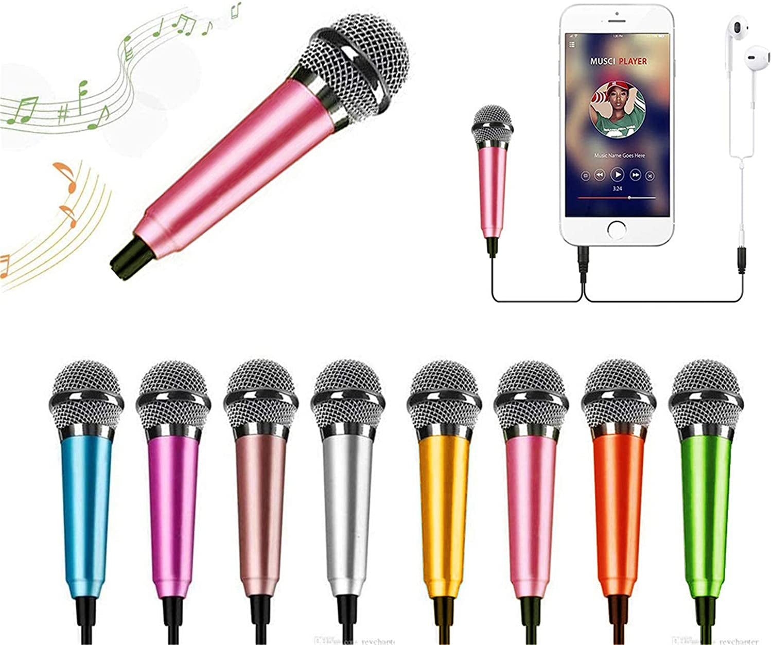 Mini Portable Vocal Microphone for Mobile Phone, Computer, Tablet, Recording Chat and Singing（Pink）  DELADOLA   