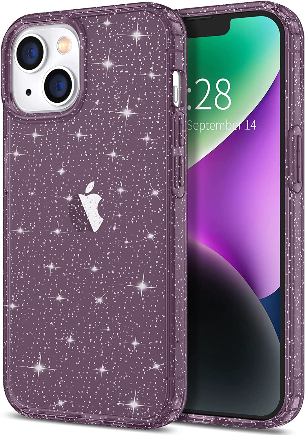 Hython Case for Iphone 14 Case Glitter, Cute Sparkly Clear Glitter Shiny Bling Sparkle Cover, Anti-Scratch Soft TPU Thin Slim Fit Shockproof Protective Phone Cases for Women Girls, Blue Glitter  Hython Dark Purple Glitter  