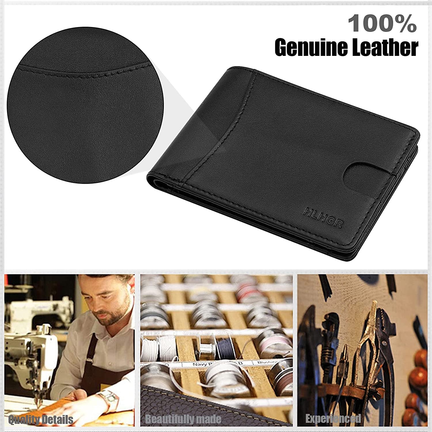 HLHGR Airtag Wallet Men Genuine Leather Cash Credit Card Bifold Wallet RFID Blocking with Airtag Case Holder Front Pocket for Apple Air Tag（ Airtag Not Inside） (Leather, Black)  HLHGR   