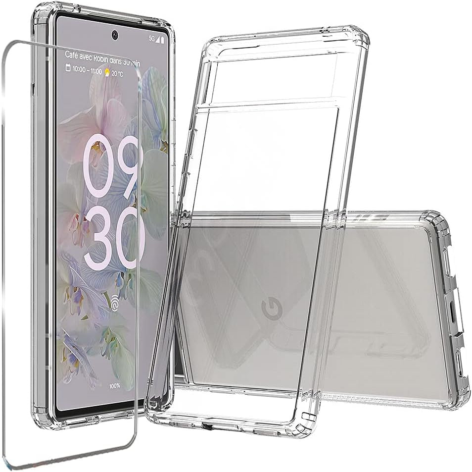 Niopiee for Google Pixel 6A Case Crystal Clear Hard Slim Case Hybrid Shockproof Bumper with Tempered Glass Screen Protector Full Body Anti-Yellow Anti-Scratch Phone Protective Cover  NIOPIEE   