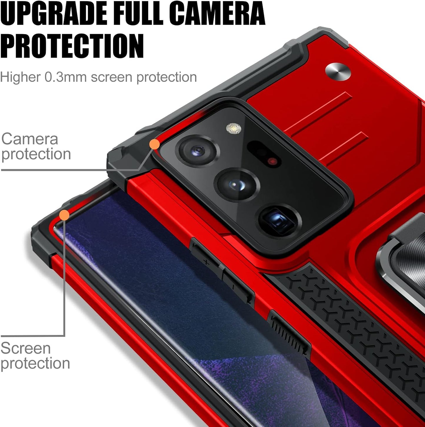 JAME for Samsung Galaxy Note 20 Ultra Case, Military-Grade Drop Protective Phone Case Cover for Note 20 Ultra, with Metal Ring Holder Kickstand for Galaxy Note 20 Ultra Case, Red  JAME   