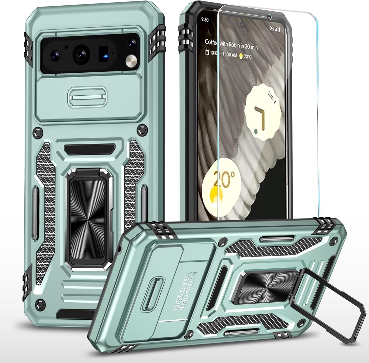 Sunstory for Google Pixel 7A Case with Tempered Glass Screen Protector & Slide Camera Cover & Kickstand, [Not for Pixel 7/7 Pro Phone], Google 7A Case [Military Grade] Case for Pixel 7A (Red)  SunStory Z_Green  