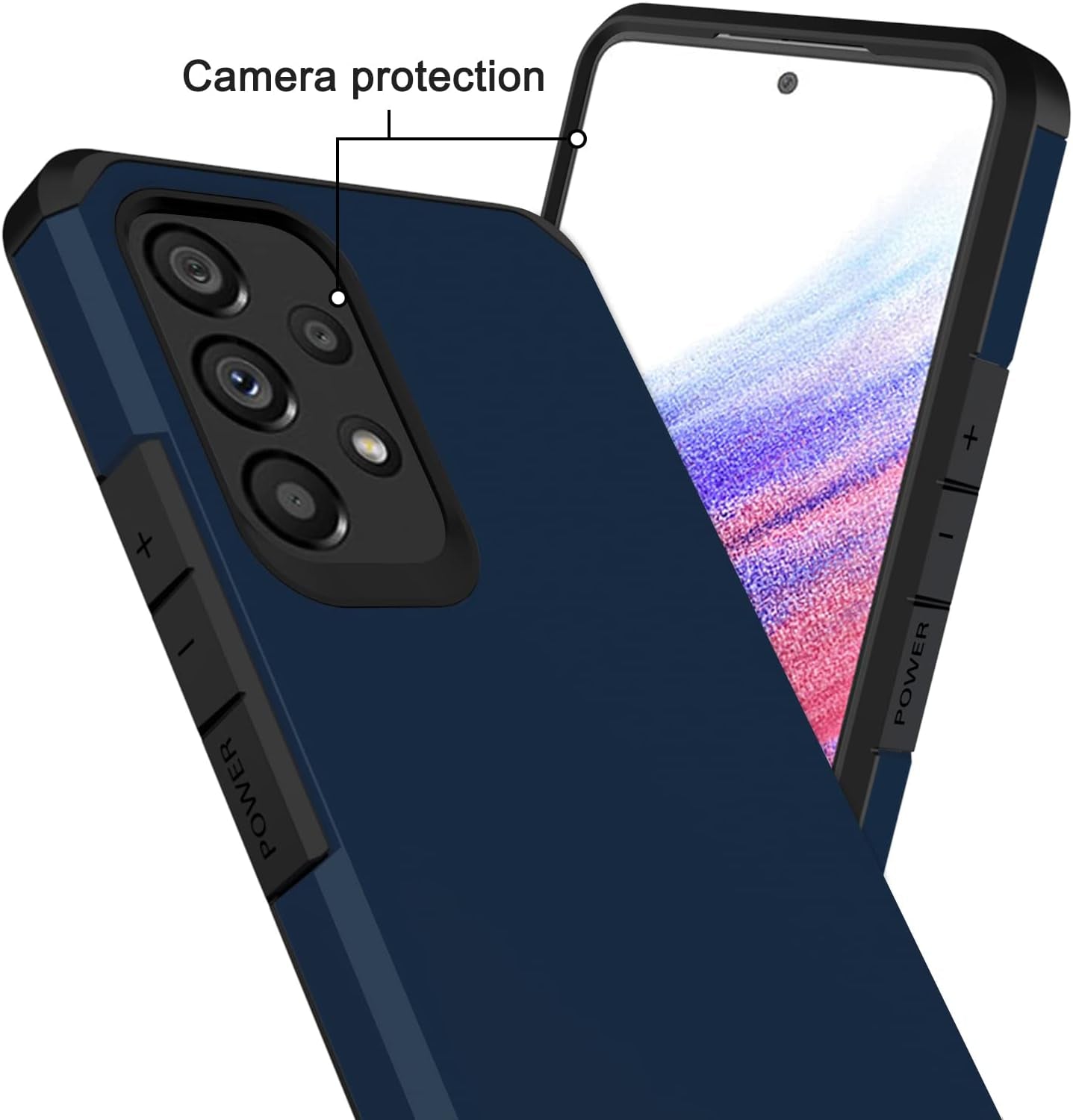 Sunstory for Galaxy A53 5G Case with Tempered Glass Screen Protector, Samsung A53 5G Case, Hybrid Shock Proof Rugged Bumper PC+TPU Cover for Samsung Galaxy A53 5G Case Phone (A53 5G, Navy Blue)  SunStory   