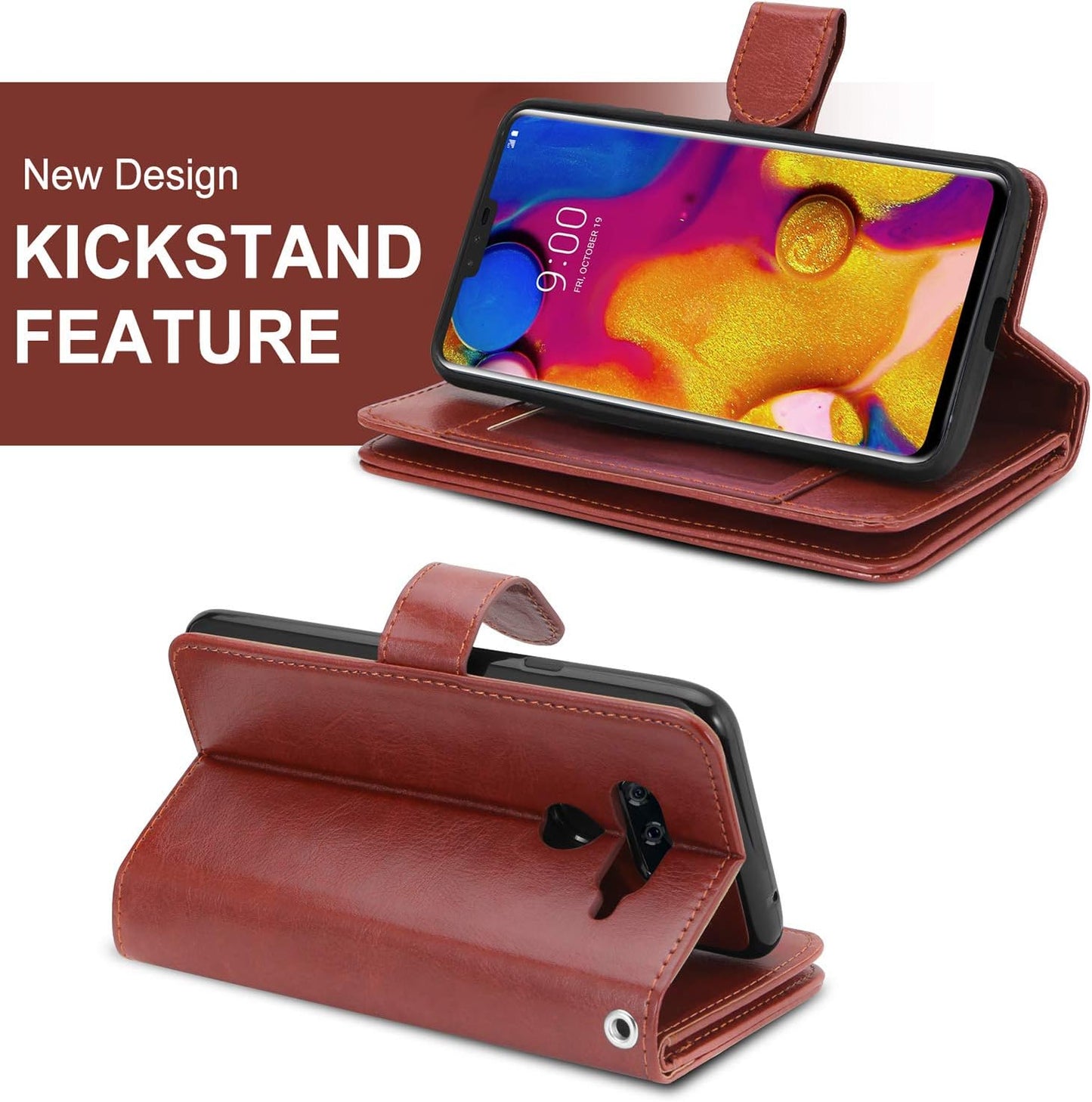 TILL for LG V40 Thinq / V40 Storm Case, LG V40 Thinq / V40 Storm [PU Leather] Flip Wallet Case [Cash & Card Slot Holder] [Kickstand] Detachable Magnetic Folio Protective Case Cover [Brown]  TILL   