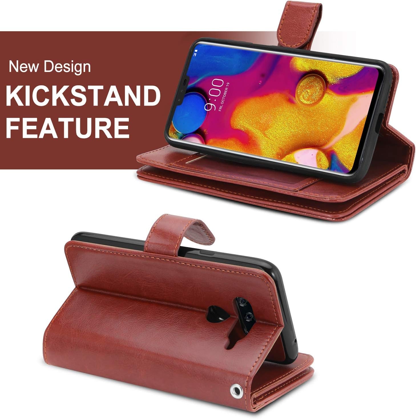 TILL for LG V40 Thinq / V40 Storm Case, LG V40 Thinq / V40 Storm [PU Leather] Flip Wallet Case [Cash & Card Slot Holder] [Kickstand] Detachable Magnetic Folio Protective Case Cover [Brown]  TILL   