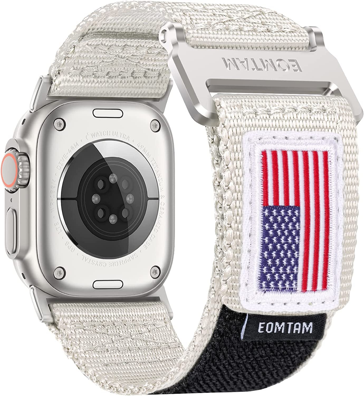 EOMTAM Width 30MM Men Soft Nylon Strap for Apple Watch Band Ultra 49Mm 45Mm 44Mm 42Mm 41Mm 40Mm 38Mm, Rugged Sport Woven Adjustable Wristband for Iwatch Series 8 SE 7 6 5 4 3  EOMTAM Starlight-USA Flag 42/44/45/49MM 