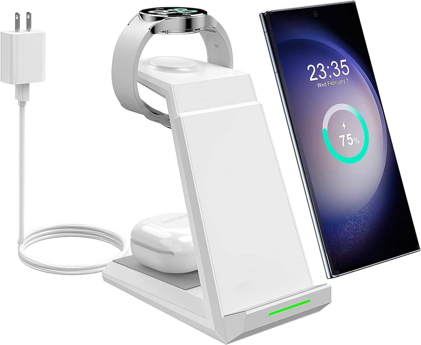 Wireless Charger for Samsung - NANAMI 3 in 1 Charging Station for Multiple Devices, Fast Charger Stand Dock for Galaxy S23 Ultra S22 S21 S20 Z Flip Fold 4,Galaxy Watch 6/5/5 Pro/4/3, Galaxy Buds 2 Pro  NANAMI White  