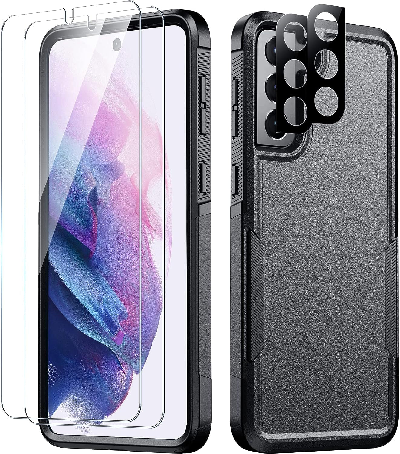 SPIDERCASE for Samsung Galaxy S21 Case,[10 FT Military Grade Drop Protection] [2 Tempered Glass Screen Protector+2 Tempered Camera Lens Protector] Heavy Duty Shockproof Cover for Galaxy S21,Black  SPIDERCASE   