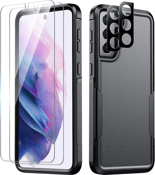 SPIDERCASE for Samsung Galaxy S21 Case,[10 FT Military Grade Drop Protection] [2 Tempered Glass Screen Protector+2 Tempered Camera Lens Protector] Heavy Duty Shockproof Cover for Galaxy S21,Black  SPIDERCASE   