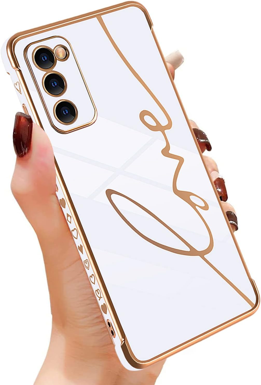 Eiyikof Compatible for Samsung Galaxy S20 FE 5G 6.5" Case with Cute Side Love Heart and Plating Love Letter Pattern Case for Women Girls Shockproof Soft TPU Full Camera Lens Protection Case-Pink  Eiyikof White Samsung Galaxy S20 Fe 