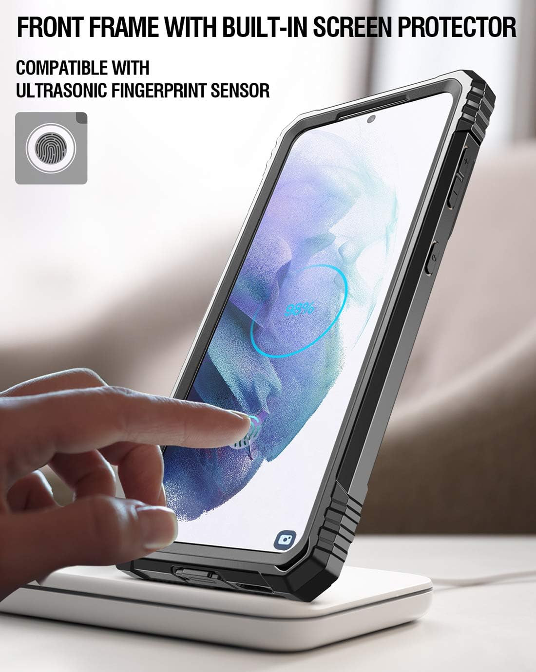 Poetic Revolution Case for Samsung Galaxy S21 5G 6.2 Inch, Built-In Screen Protector Work with Fingerprint ID, Full Body Rugged Shockproof Protective Cover Case with Kickstand, Black  Poetic   