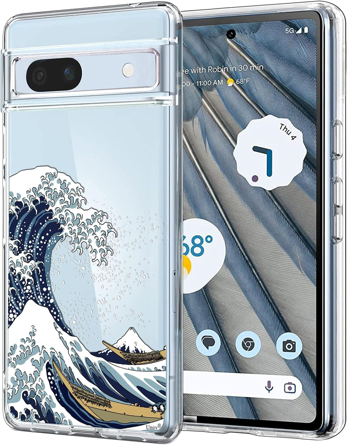 Unov Compatible with Pixel 7A Case Clear with Design Soft TPU Shock Absorption Slim Embossed Pattern Protective Back Cover for Pixel 7A 5G (Flower Butterfly)  Unov Great Wave Google Pixel 7A 