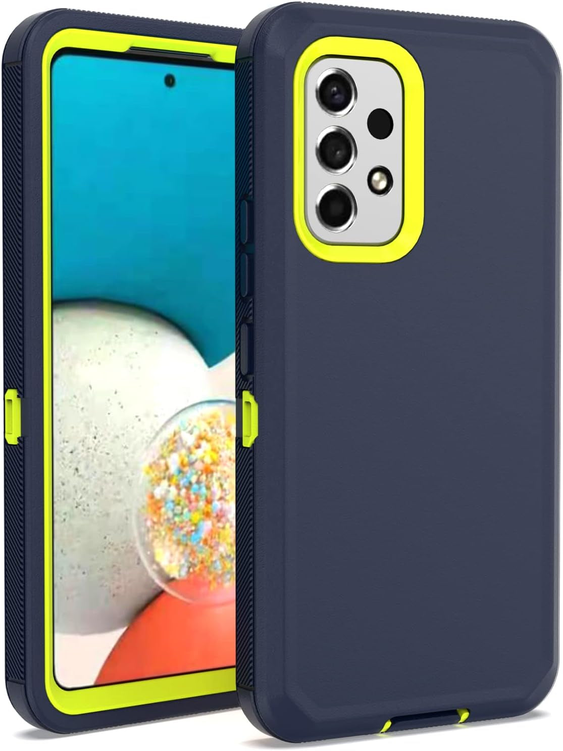 Warmson Case for Samsung A53 5G,Samsung A53 5G Case Full Body Matte Soft TPU Shock-Absorption Protective Galaxy A53 5G Case Slim Galaxy Butterfly Samsung Galaxy A53 5G Case for Women Girls Men  Warmson Dark Blue/Yellow Heavy Duty Defender Case 