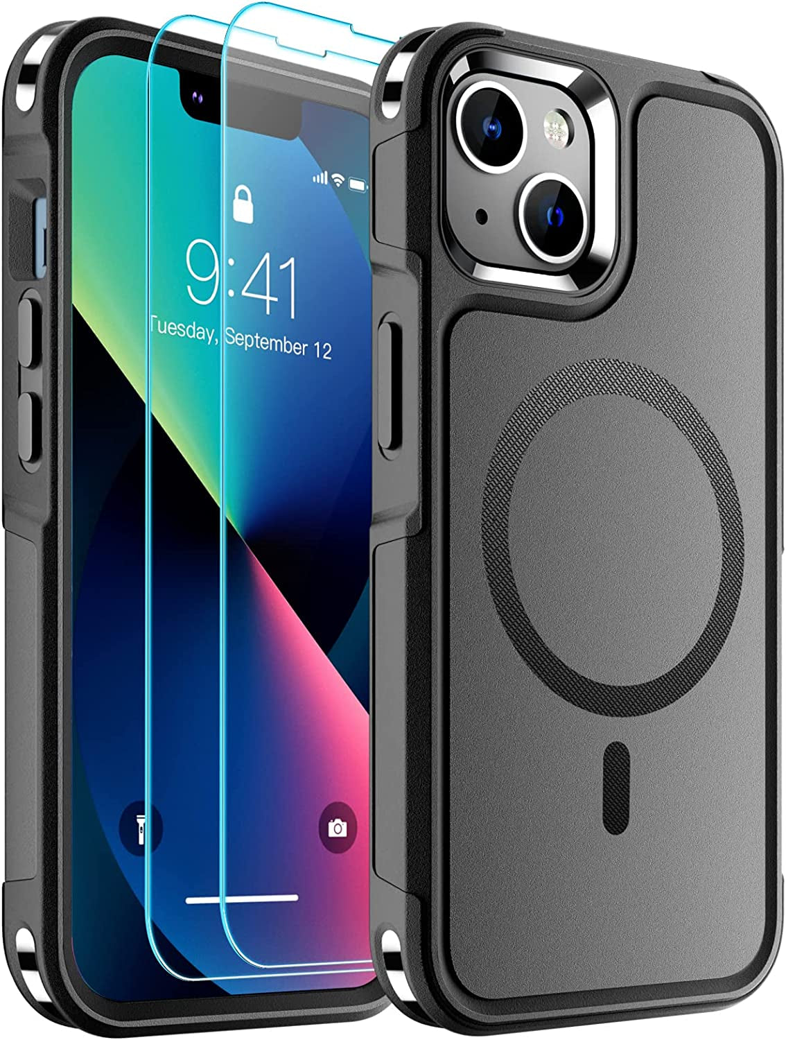 SUPFINE Magnetic for Iphone 13 Case Clear [Compatible with Magsafe][Never Yellow][2+Tempered Glass Screen Protector] Non-Slip Shockproof Phone Case,Flexible Bumper Designed for Thin Cover,Clear  SUPFINE Magnetic Black Iphone 13 