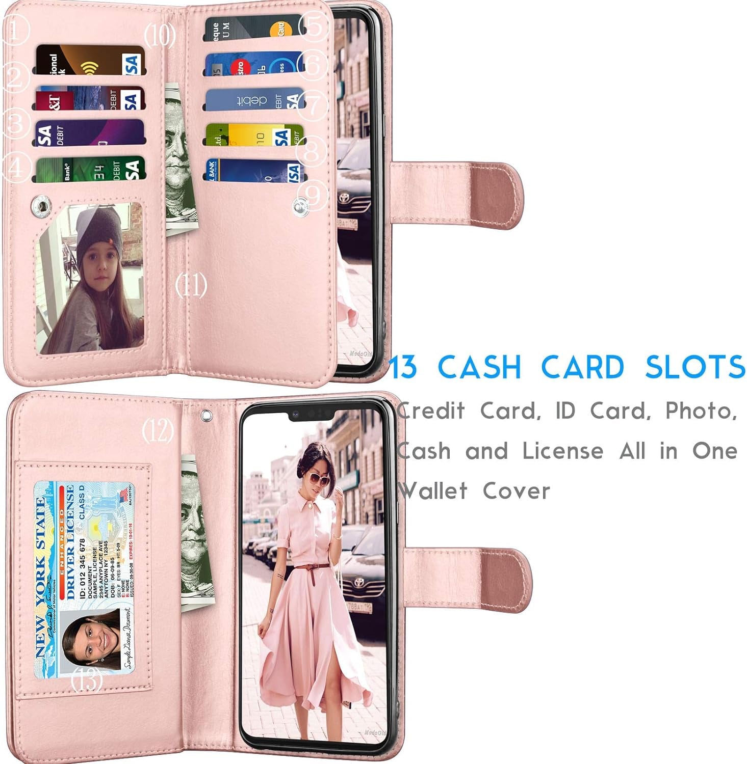 Tekcoo Wallet Case for LG G8 / LG G8 Thinq 2019, Luxury ID Cash Credit Card Slots Holder PU Leather Carrying Purse Folio Flip Cover Cases [Detachable Magnetic Hard Case] Kickstand Strap [Rose Gold]  Tekcoo   