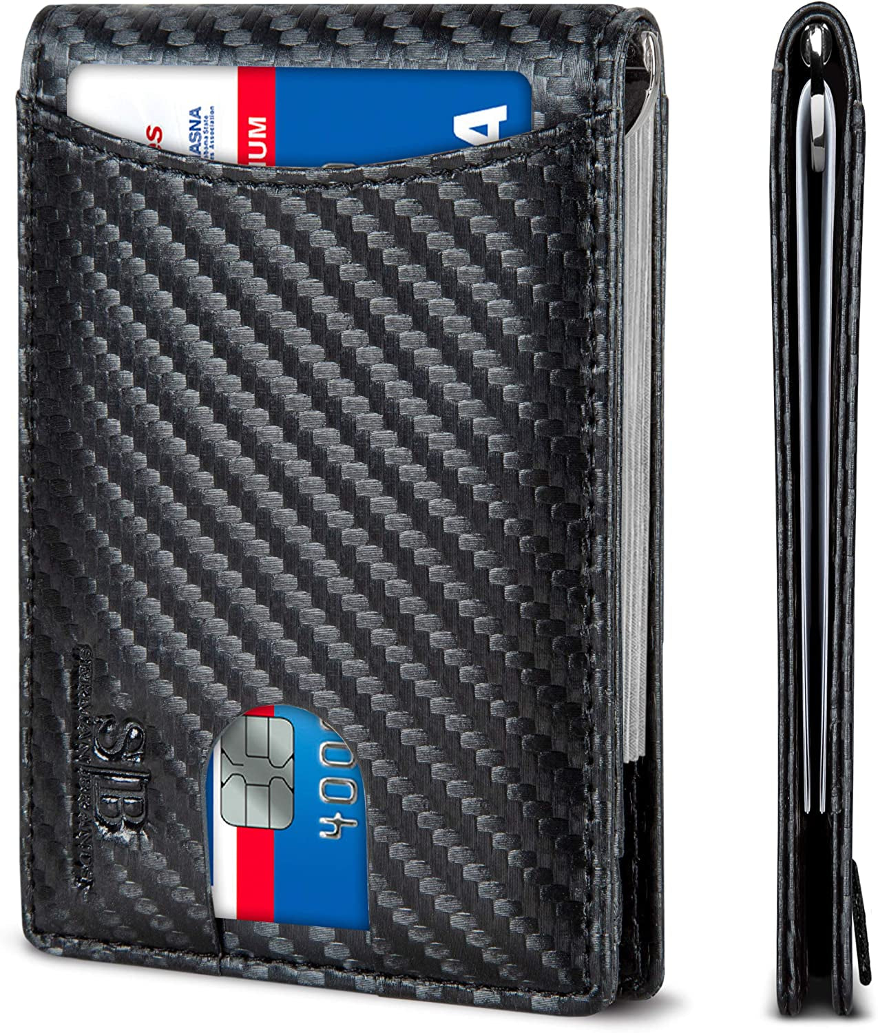 SERMAN BRANDS RFID Blocking Slim Bifold Genuine Leather Minimalist Front Pocket Wallets for Men with Money Clip Thin Mens  SERMAN BRANDS Modern Black 1.0  