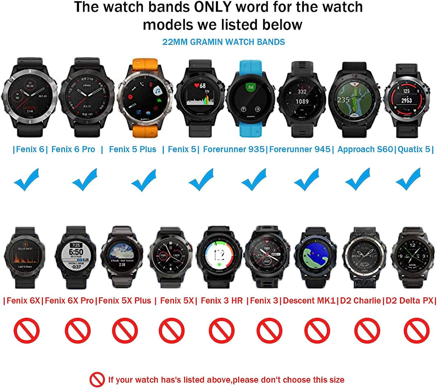 Watch Band Fenix 5 22Mm Width Compatible with Fenix 5/Fenix 5 Plus/Fenix 6/Fenix 6 Pro/Forerunner 935/Forerunner 945/Instinct Tide/Instinct Tactical  GERSIK   