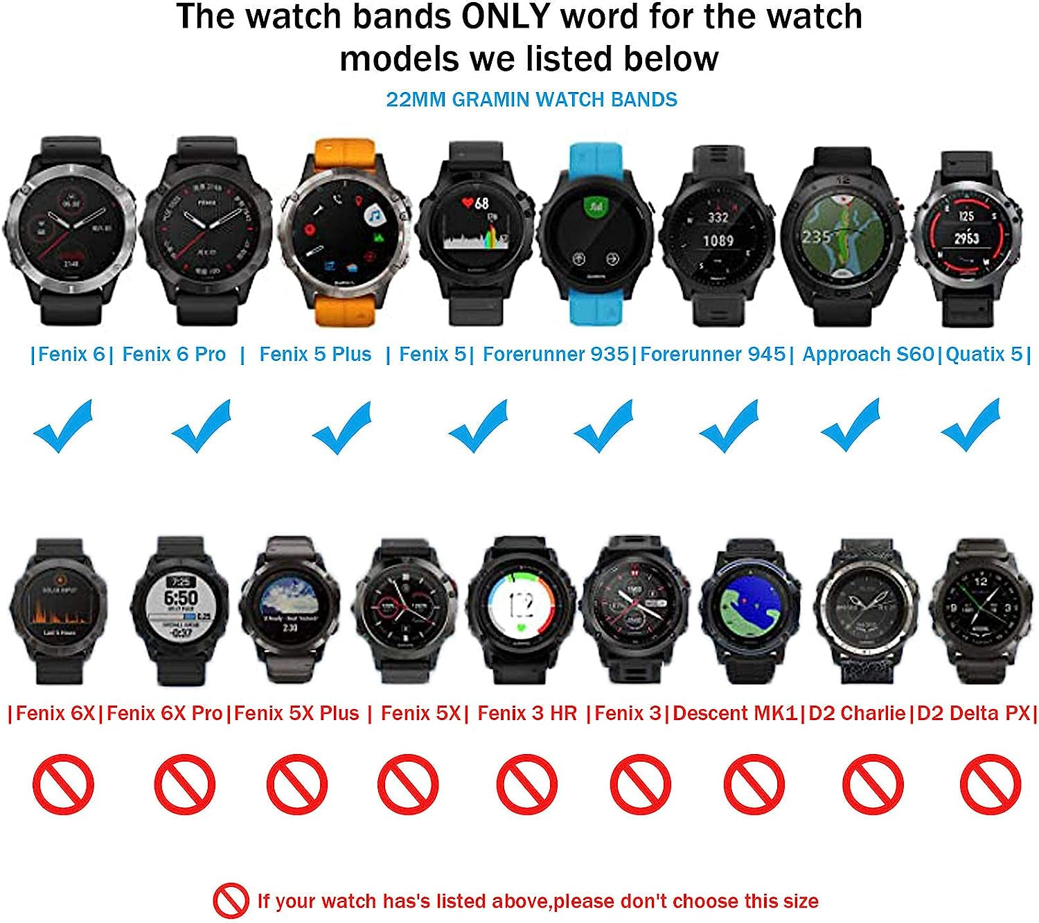 Watch Band Fenix 5 22Mm Width Compatible with Fenix 5/Fenix 5 Plus/Fenix 6/Fenix 6 Pro/Forerunner 935/Forerunner 945/Instinct Tide/Instinct Tactical  GERSIK   