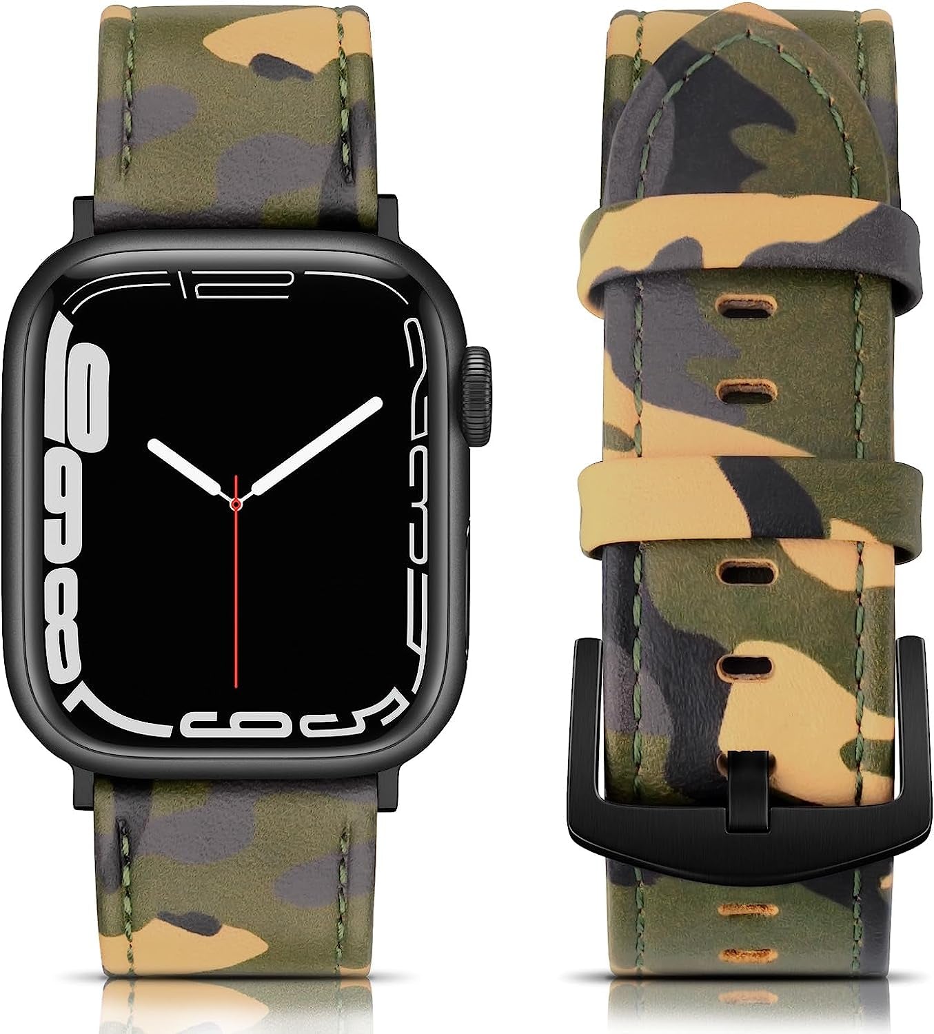 EDIMENS Leather Bands Compatible with Apple Watch 45Mm 42Mm 44Mm Band Men Women, Vintage Genuine Leather Wristband Replacement Band Compatible for Apple Watch Iwatch Series 8 7 6 5 4 3 2 1, SE Sports Retro Walnut  EDIMENS Olive Camouflage  