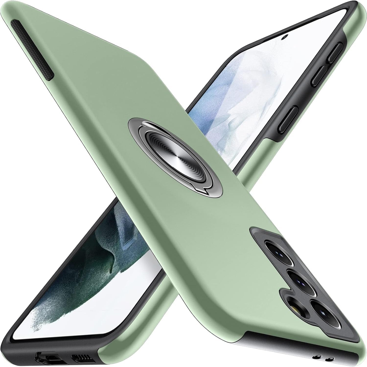 JAME Designed for Samsung Galaxy S21 Case (Not for S21 plus & S21 Ultra), Slim Tough Rugged Shockproof Protective Case with Metal Ring Kickstand for Samsung Galaxy S21 6.2 Inch, Pink  JAME Alpine Green  