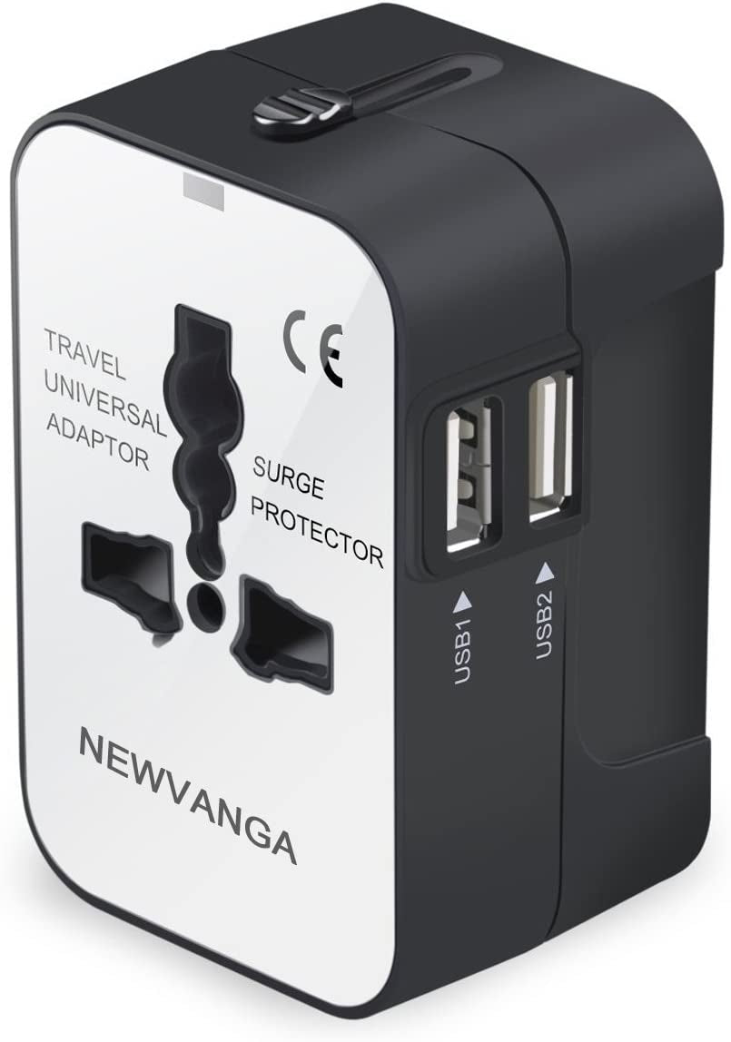 NEWVANGA International Universal All in One Worldwide Travel Adapter Wall Charger AC Power Plug Adapter with Dual USB Charging Ports for USA EU UK AUS European Cell Phone Laptop  LIANSING New White  
