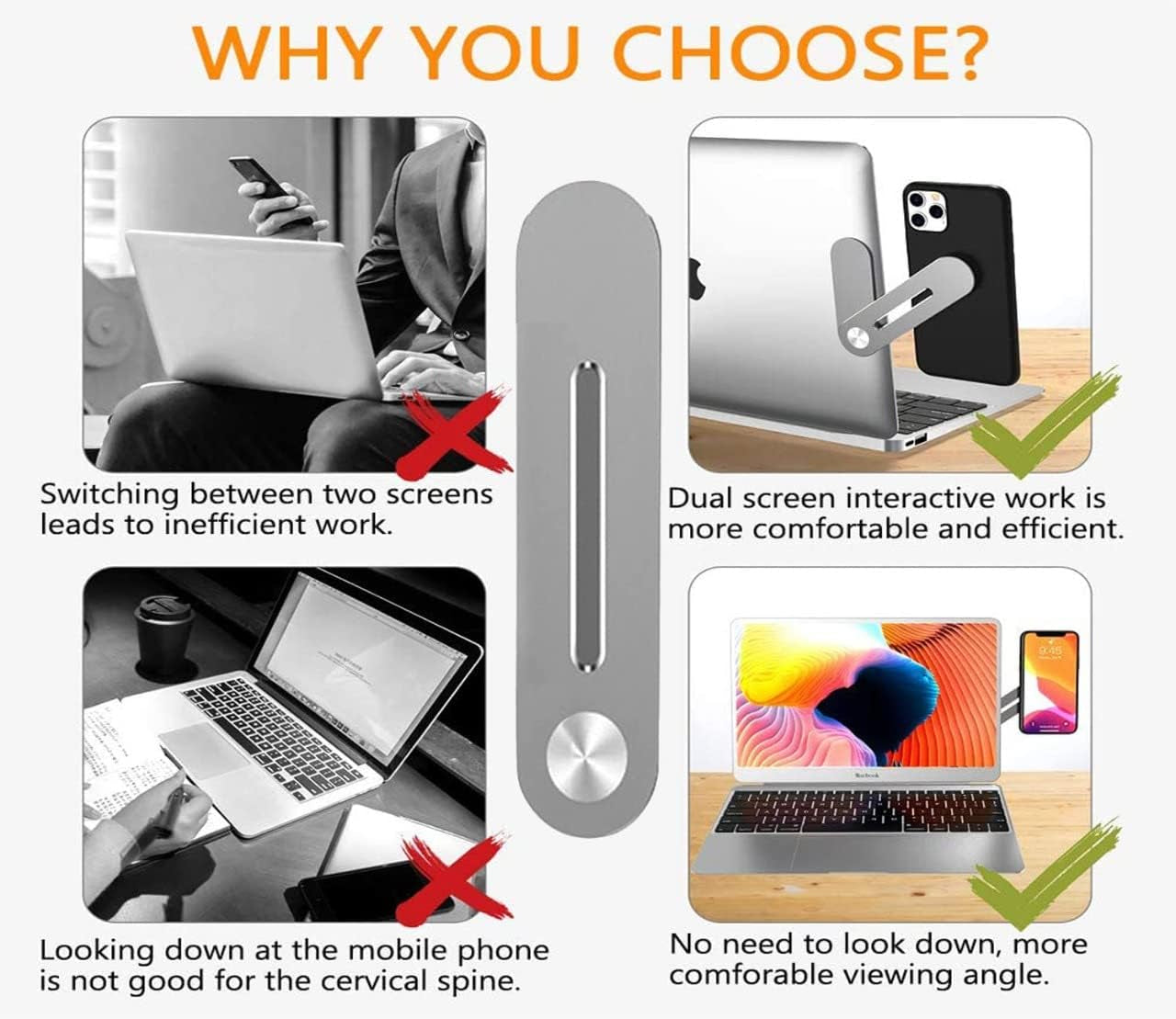 REYPAZ Adjustable Laptop Side Mount Clip, Phone Holder for Laptop - Laptop Stand Computer Monitor Expansion Bracket Compatible with All Cell Phones  REYPAZ   