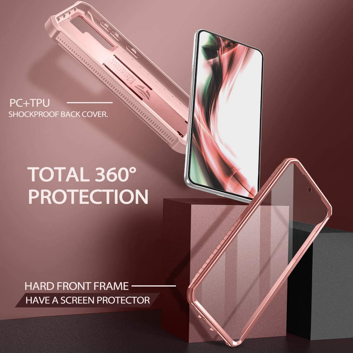 Dexnor for Samsung Galaxy S21+ plus Case, [Built in Screen Protector and Kickstand] Heavy Military Grade Protection Shockproof Protective Cover for Samsung Galaxy S21 plus 5G, 6.7 Inch Rose Gold  Dexnor   