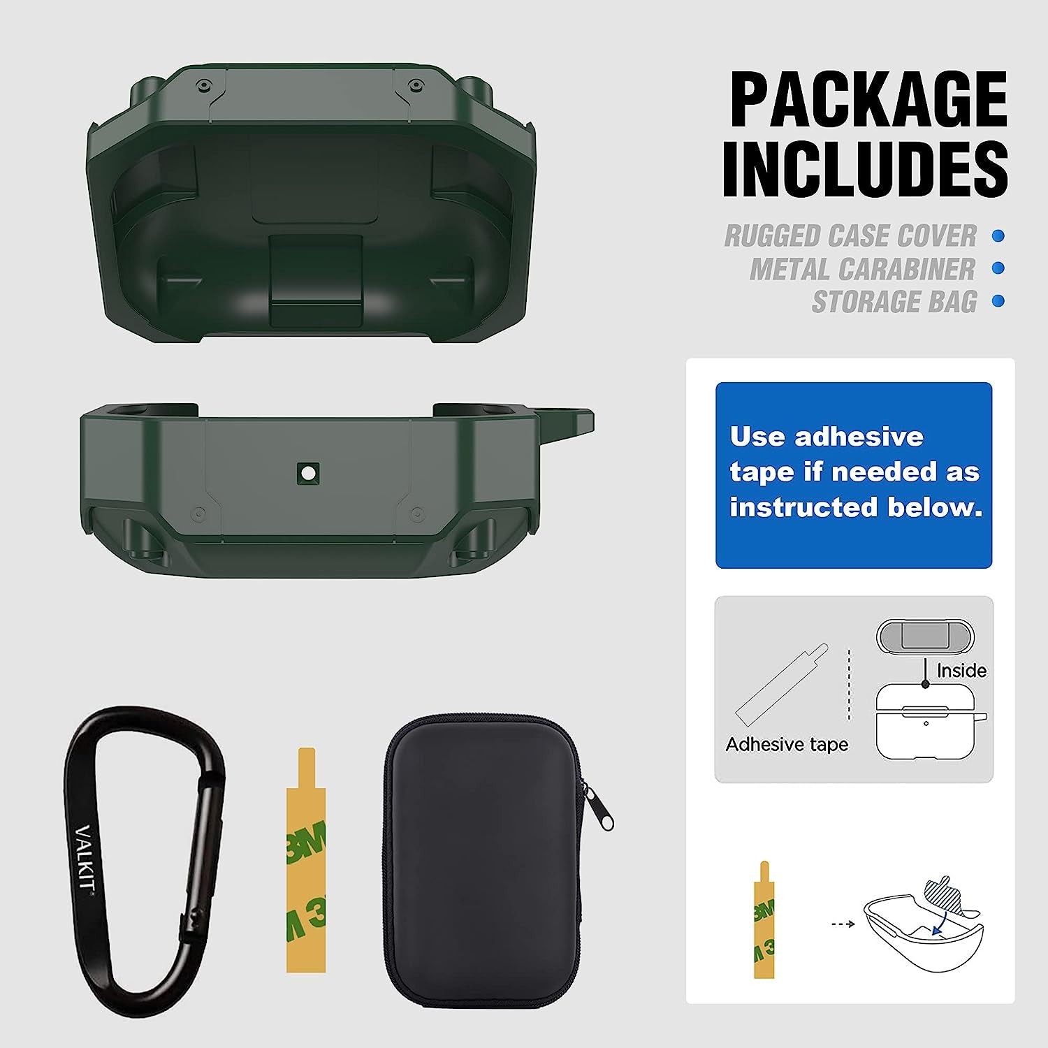 Valkit Compatible Samsung Galaxy Buds 2 Pro Case/Galaxy Buds Pro/2/Live Case Cover, Cool Military Full Body Shockproof Case with Keychain for Men Women Samsung Earbuds Protective Skin, Green  VKT   