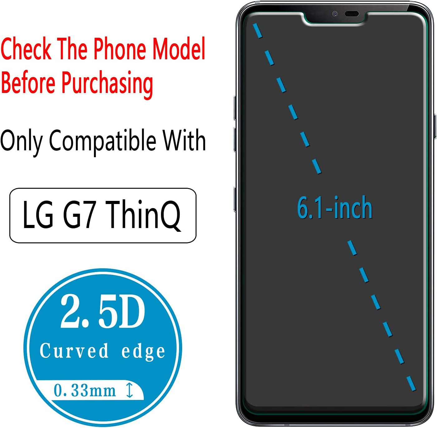 Hptech 2-Pack Compatible for LG G7 Thinq Screen Protector Tempered Glass, 9H Hardness, Bubble Free, Case Friendly  HPTech   