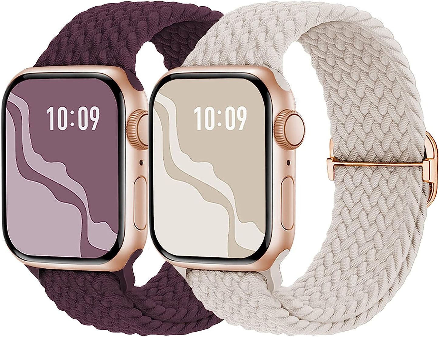 Braided Solo Loop Compatible with Apple Watch Band 38Mm 40Mm 41Mm 42Mm 44Mm 45Mm 49Mm, Stretchy Sport Bands Women Men Elastic Nylon Wristband for Iwatch Series 8 7 6 SE 5 4 3 2 1 Ultra  Suitisbest Starlight/Dark Cherry 42mm/44mm/45mm/49mm 